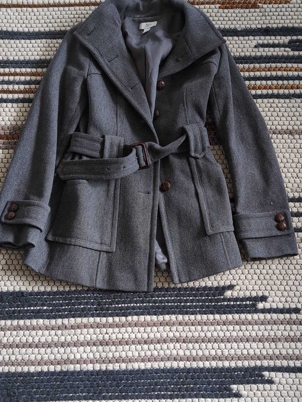 Perfect Loft Classic Women's Gray Belted Wool-Blend Coat - Picture 2 of 7